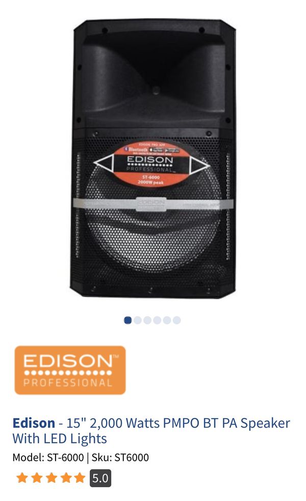 Edison Professional ST6000 15” 2000 W (600 W RMS) BT PA Speaker with