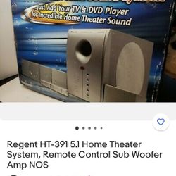Regent HT-391 5.1 Home Theater System, Remote Control Sub Woofer Amp 5 Speakers.


