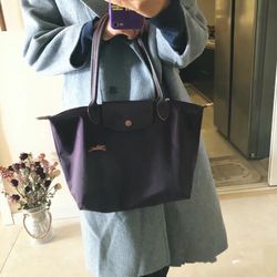 Longchamp Le Pliage Nylon Large Shoulder Bag Tote Travel Bag Purple