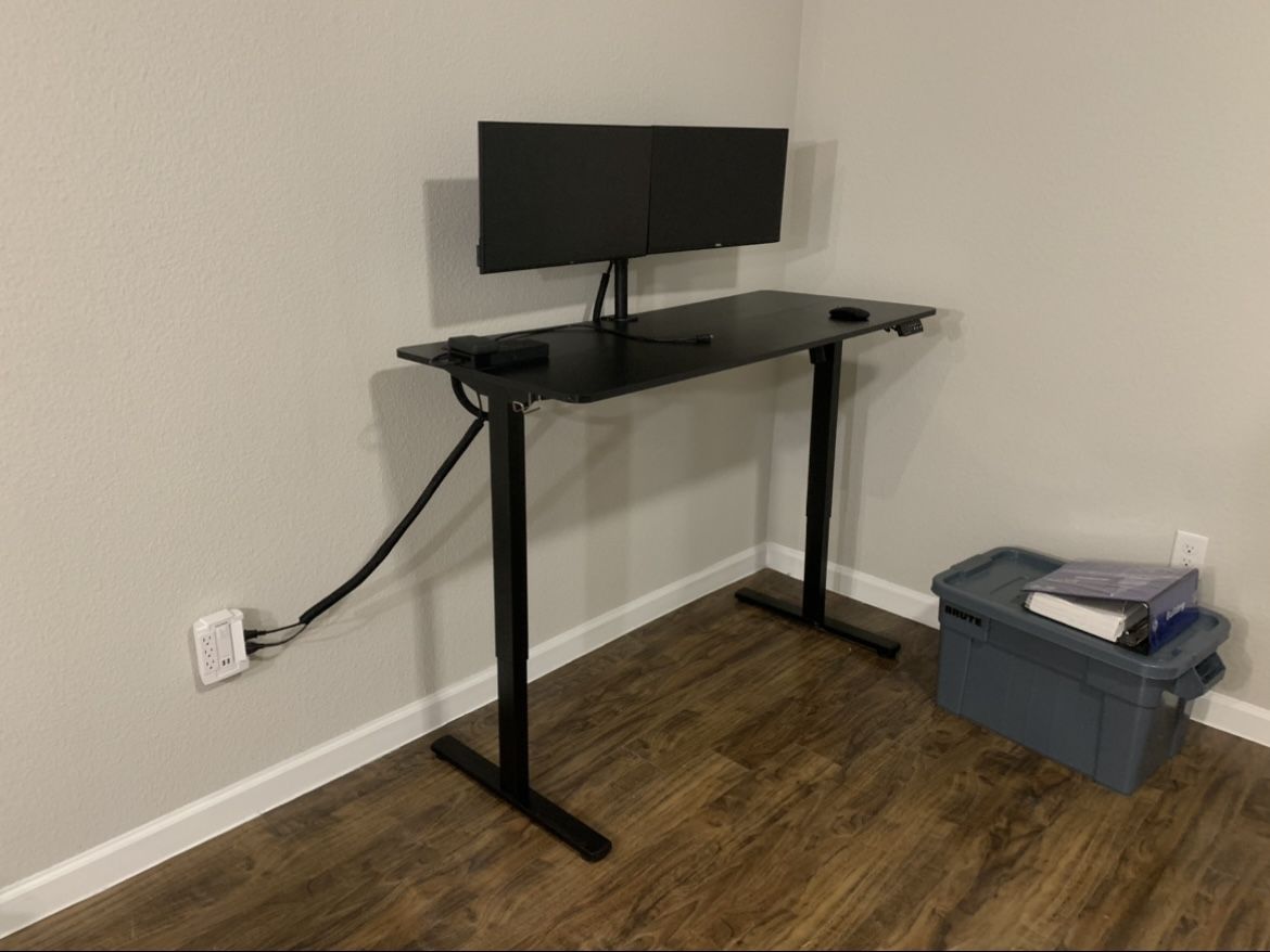 Adjustable Desk, Docking Station, Monitor Stand, and Dual Computer Monitor