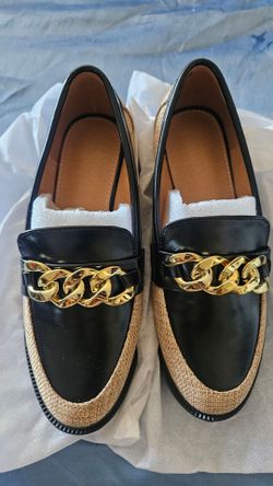 Black and Tan Chain Detail Loafers