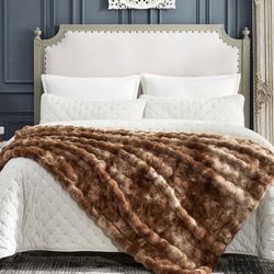 Cozy Bliss Faux Fur Throw Blanket For Couch, Fuzzy Soft Plush Thick Bubble Blanket For Sofa Bedroom Living Room, 60 * 80 Inches Tie Dye Brown