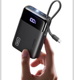 20000mAh Power Bank, Smaller Portable Charger, 45W PD Fast Charging Battery Pack with Build in USB C Cable, Travel Phone Charger Flight-Safe for iPhon