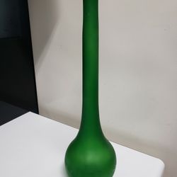 Vintage 16.75" Green Frosted Glass Spanish Bottle w/ Cork 