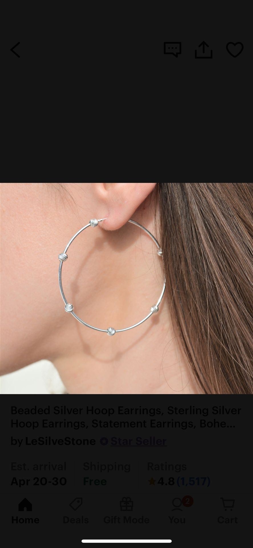 Sterling Silver Lg Beaded Hoops