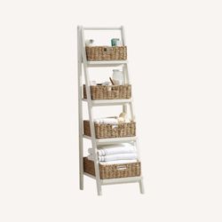 Pottery Barn White Ladder Shelf w/ Baskets