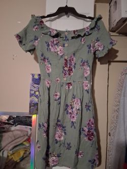 Sage Green Floral Off-Shoulder Dress