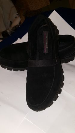Skechers black suede memory foam slip on loafers mens size 9