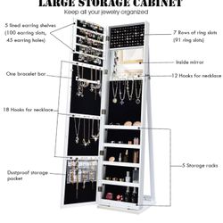 Costway Mirrored Jewelry Cabinet Lockable Standing Storage Organizer W/ Shelf