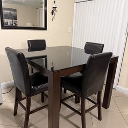 Modern Counter Height Glass Dining Table Set – 5 Piece