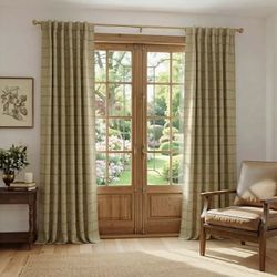 100% Blackout Plaid Farmhouse Curtains 84 Inch Long 2 Panels Set for Living Room Bedroom Checkered Drapes Thermal Insulated Privacy Protection Rod Poc