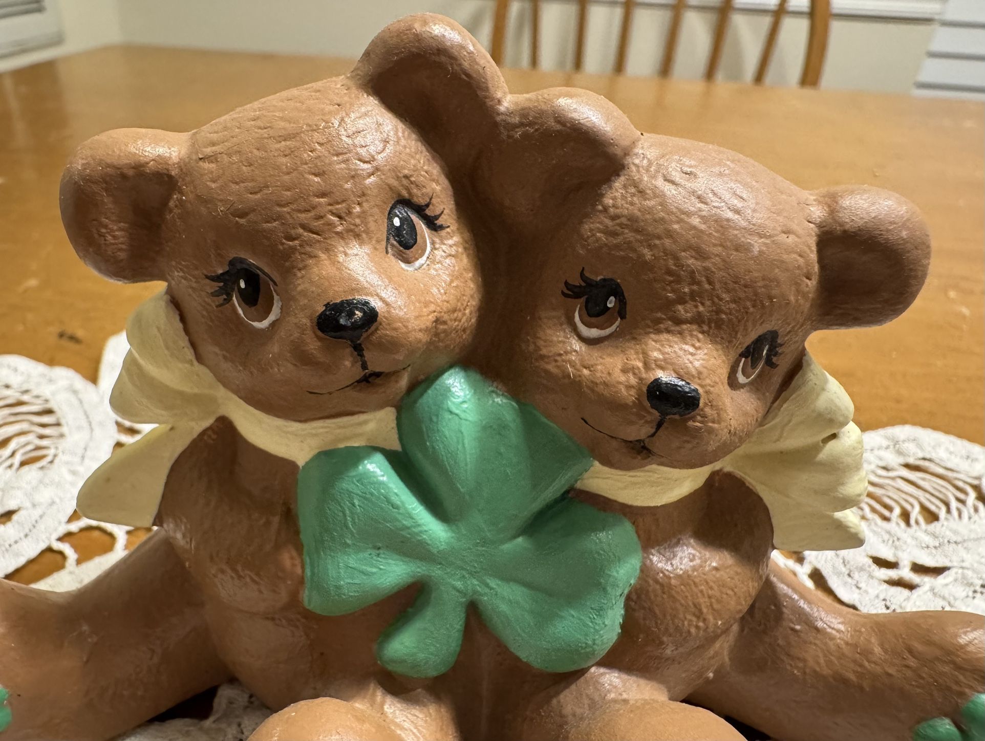 Hobbyist Painted Irish Shamrock Cuddle Bears Bisque Ceramic