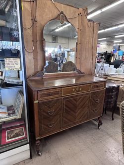 SALE Vintage Mid-Century Style Wood Dresser w/ Large Mirror