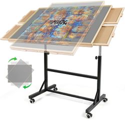 2000 Pieces Puzzle Table with Legs and Wheels, Wooden Jigsaw Puzzle Table with 4 Drawers & Cover,