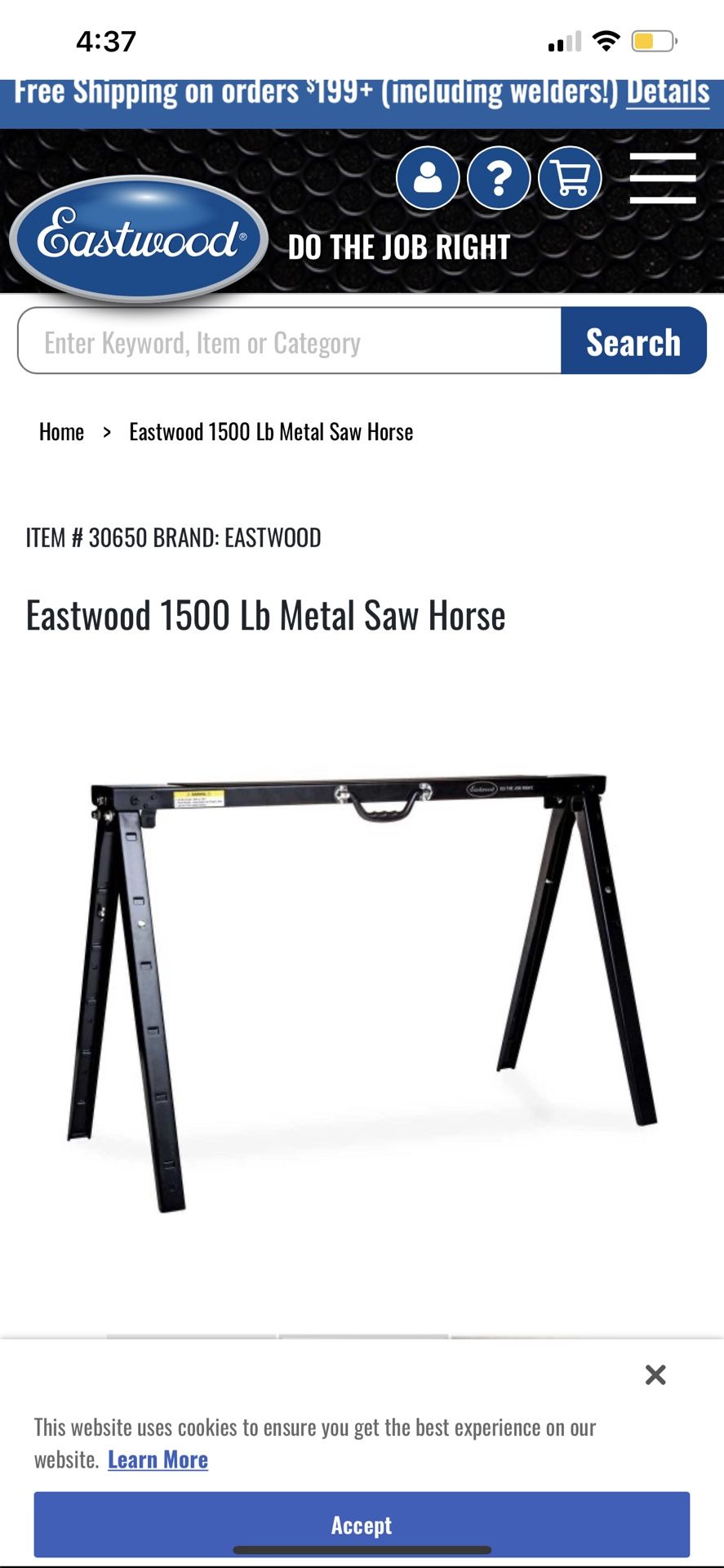 Eastwood 1500 Lb Metal Saw Horse Pair Of 2