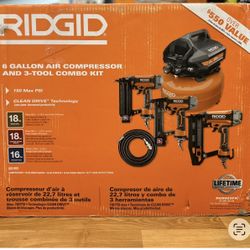 RIDGID 6 Gal. 150 PSI Electric Air Compressor with 25 ft. Hose, 18GA Brad Nailer, 16GA Finish Nailer and 18GA Finish Stapler