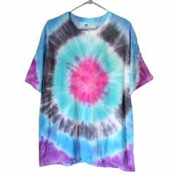 Pink blue black purple pink bullseye tie dyed t shirt size XL new retro