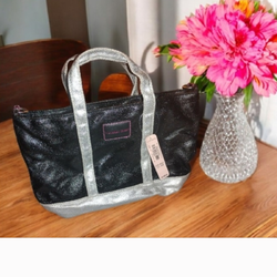 NWT Victoria’s Secret Mini Black/Silver/Pink Canvas Tote Crossbody Bag