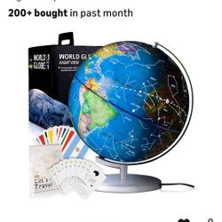 9" Illuminated Educational Kids World Globe + STEM Flags & Countries Interactive Card Game. 3 in 1 Children Desktop Spinning Earth Political & Constel