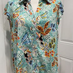 NWT Democracy 100% Rayon Hi-Low Buttoned Up Layered Sleeves, Size XL