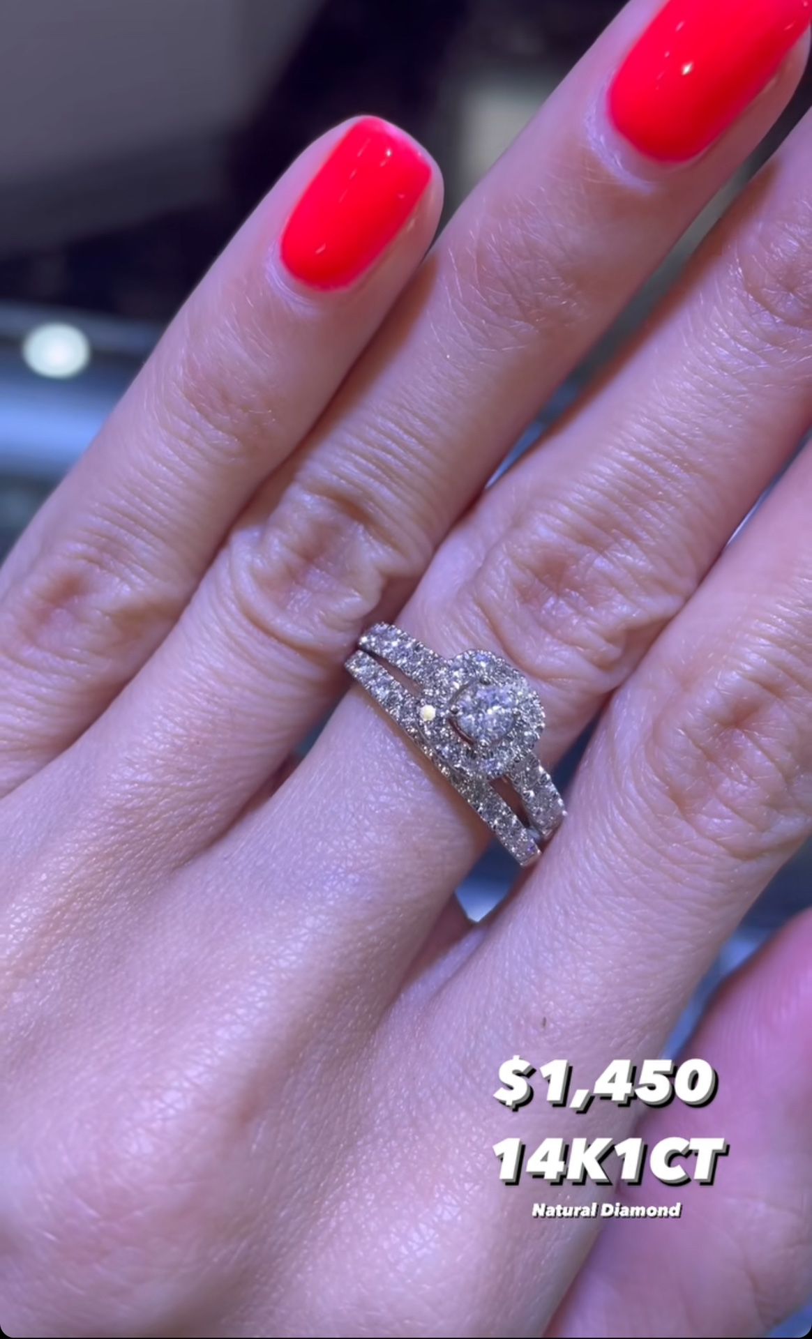 14K 1CT Natural Diamonds Engagement Set Ring 