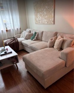 Brand new ivory color corduroy Sectional Sofa with double chaise