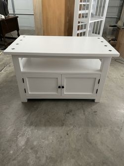 White Wood TV Stand with Cabinet Storage