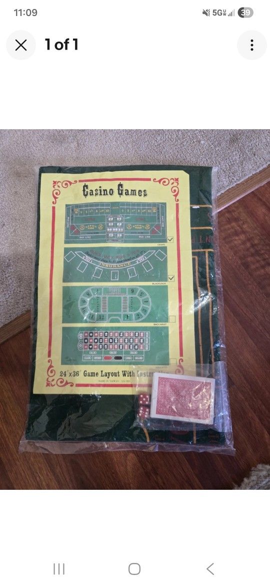 CRAPS/BLACKJACK FELT LAYOUT TABLETOP WITH CARDS & DICE NEW