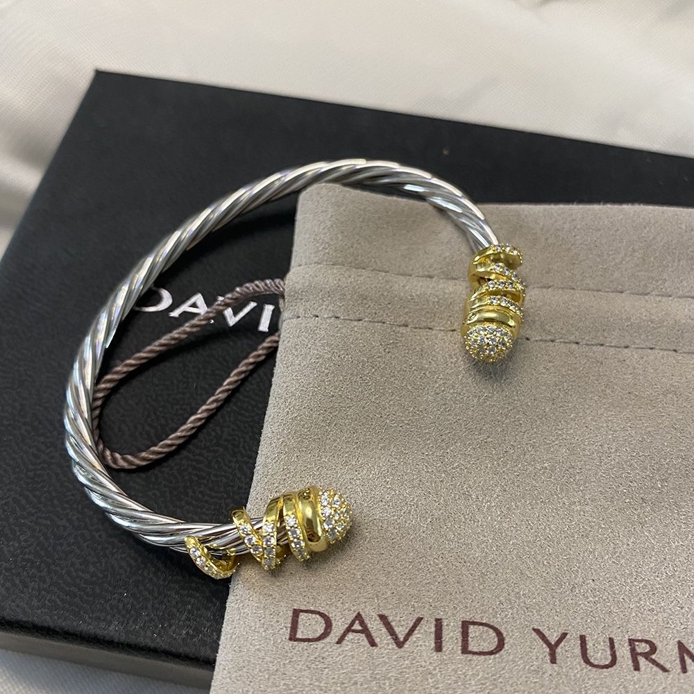 David Yurman Spiral Wound Diamond Studded Sterling Silver Bracelet