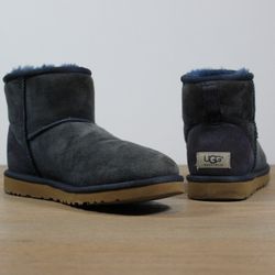 UGG Classic Mini Boots - Navy Suede with Sheepskin Lining