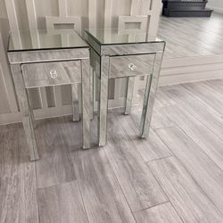 One Drawer Mirrored Nightstand Set Of Two 