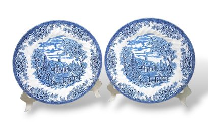 Blue and White Plates 10" England Churchill Plate Pair Dinnerware Micro and Dishwasher Safe