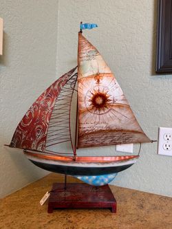 Brand New Large Metal Boat Decoration Decor, Size 27 Inches Tall by 23 Inches Wide