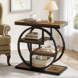 New in the box Tribesigns End Table for Living Room, 4-Tier Narrow Side Table with Storage Shelves, Industrial Bedside Table for Bedroom, Wood Small S