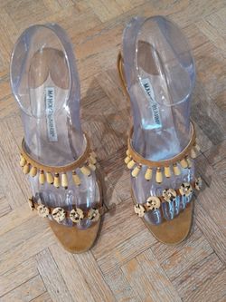 Manolo Blahnik Beaded Suede Sandals 37 Euro Size 6.5 US Excellent Condition