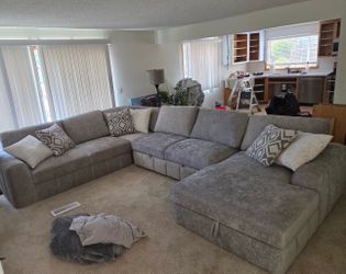Gray chenille performance fabric sectional couch with with sleeper !