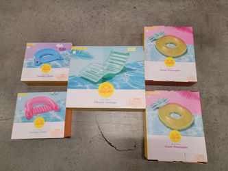 $39 For All, Mixed Lot of (5) Inflatable Pool Chaise And Tubes,  Brand New