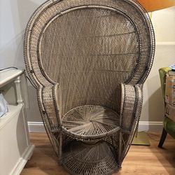 1970s Woven Rattan Butterfly Throne Chair