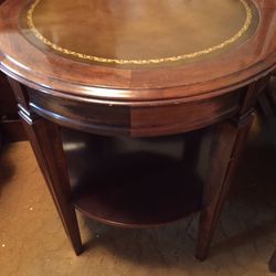 Mahogany Leather Glass Top Table -vintage
