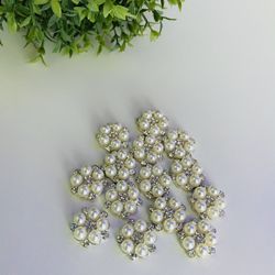 14x Flowers Pearls Craft Buttons Rhinestones Flatback Crystal For Craft