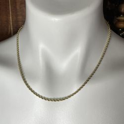 14K Yellow Gold Twisted Rope Chain Necklace 18.25” Long
