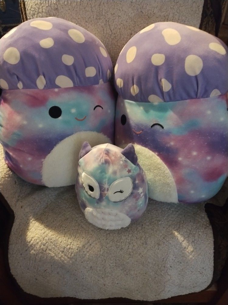 Unai The Cosmic Galaxy Mushrooms And Solina The Owl Squishmallow Bundle