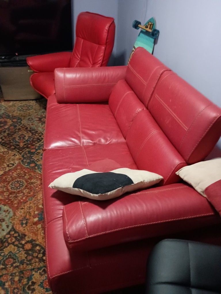 Red Leather Couch & Chair