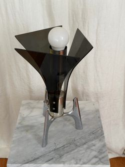 Mid-Century Modern Chrome Tripod Table Lamp with Smoked Acrylic Shade