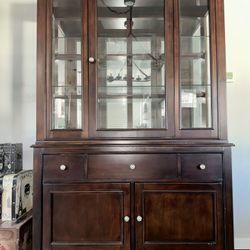 Ashley Furniture Dark Wood China Cabinet Buffet w/ Hutch