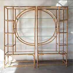 Vintage Rattan Two Part Etagere circa 1960