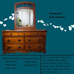 Full size solid wood dresser and mirror