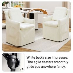 New Beige Upholstered Chenille Dining/ Accent Chairs with Casters