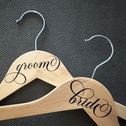 Set of Wood Hangers for Bride and Groom