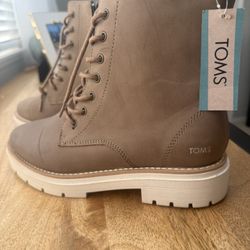 TOMS Brown Lace-Up Combat Boots With Cream Sole 